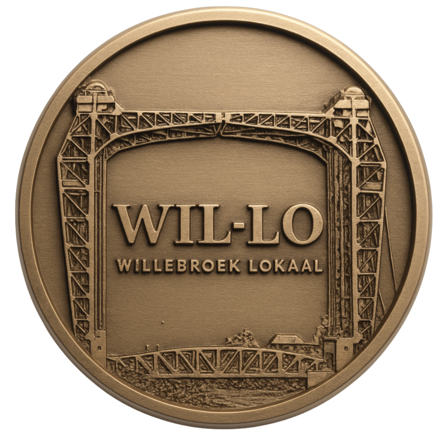 WIL-LO bronzen penning met ophaalbrug van Willebroek